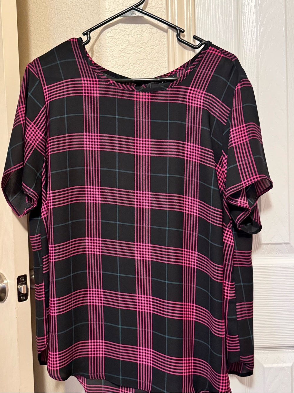 torrid Black and Hot Pink Plaid Short Sleeve Blouse